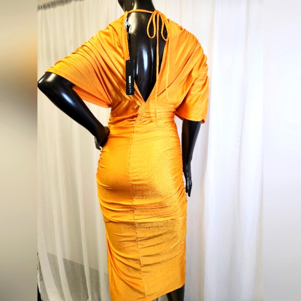 Elegant Ruched Dress In Mustard - Picture 8 of 15